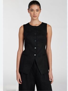 DISSH Alessia Linen Vest Sz 10 Longline Button Front Vest Tie Back Top